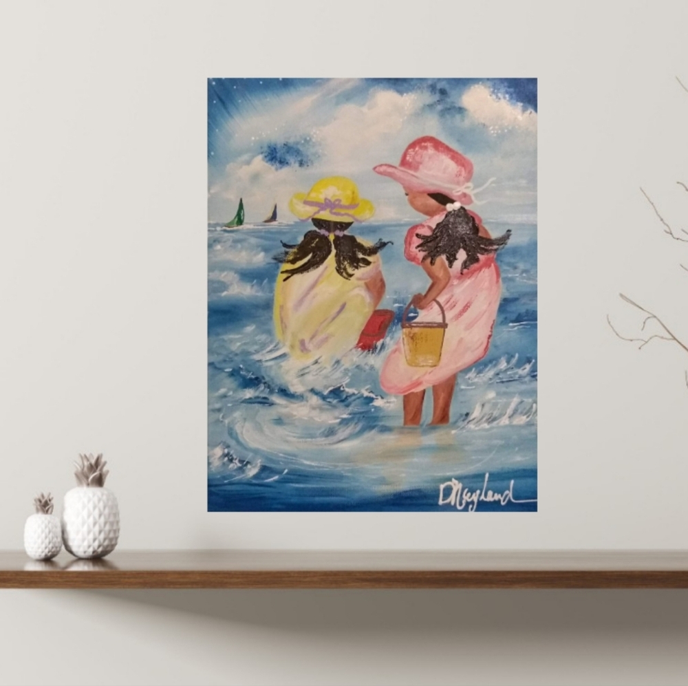 Original Small Painting of Two Little Sisters